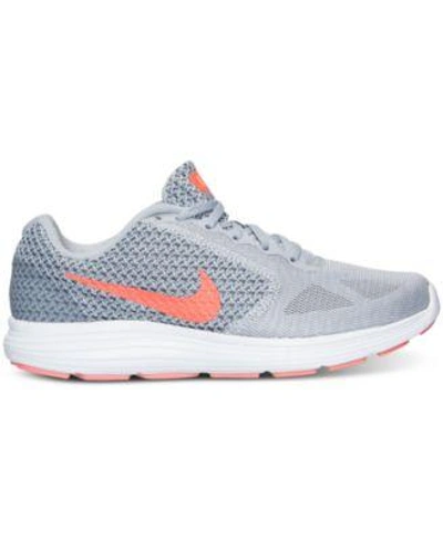 Shop Nike Women's Revolution 3 Running Sneakers From Finish Line In Wolf Grey/hyper Orange/co
