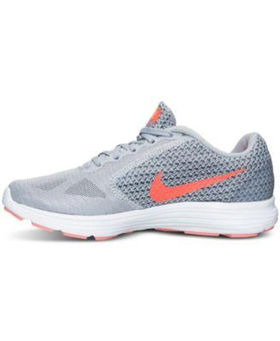 Shop Nike Women's Revolution 3 Running Sneakers From Finish Line In Wolf Grey/hyper Orange/co