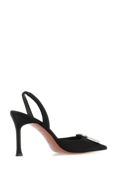 Amina Muaddi Black Satin Camelia Pumps