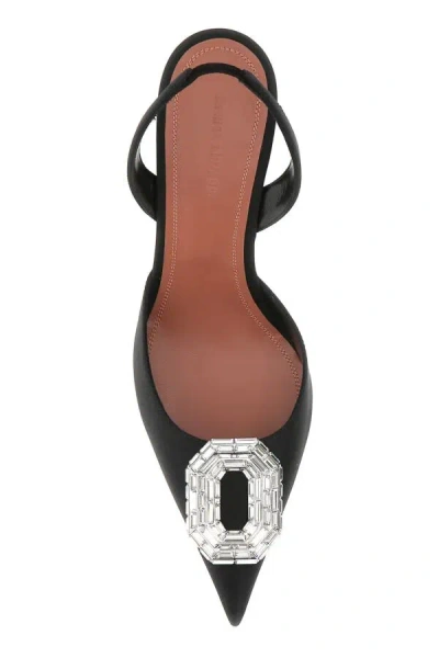 Amina Muaddi Black Satin Camelia Pumps