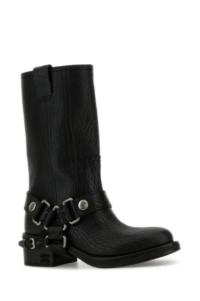 Miu Miu Leather Block Heel Ankle Boots