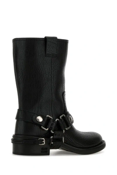 Miu Miu Leather Block Heel Ankle Boots
