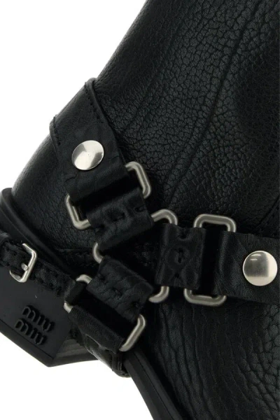 Miu Miu Leather Block Heel Ankle Boots
