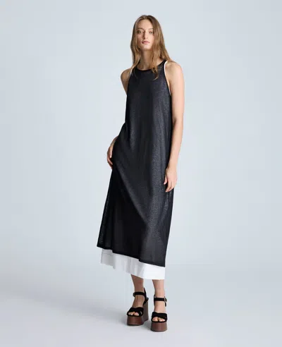 Kenneth Cole Double Layer Mixed Yarn Two-color Sheer Dress In Black,pure White