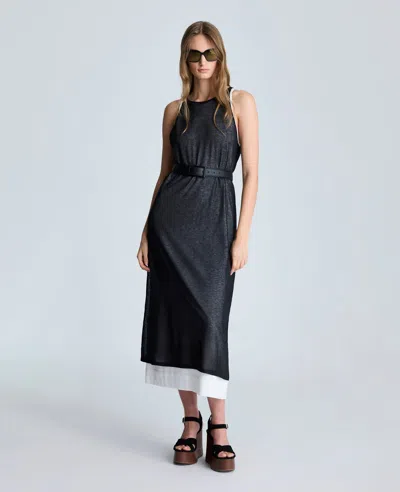 Kenneth Cole Double Layer Mixed Yarn Two-color Sheer Dress In Black,pure White