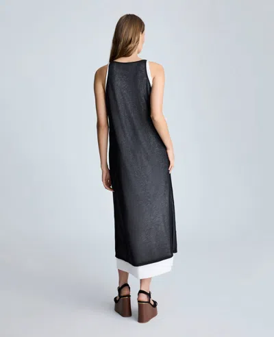 Kenneth Cole Double Layer Mixed Yarn Two-color Sheer Dress In Black,pure White