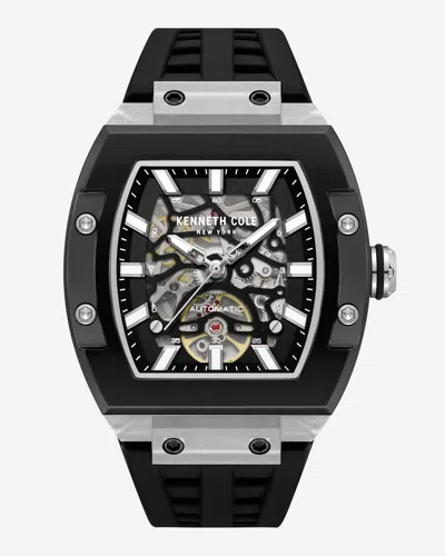 Kenneth Cole Automatic Silicone Watch In Black