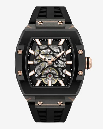 Kenneth Cole Automatic Silicone Watch In Black
