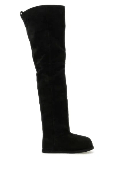 Amina Muaddi Black Suede Heidi Over The Knee Boots In White