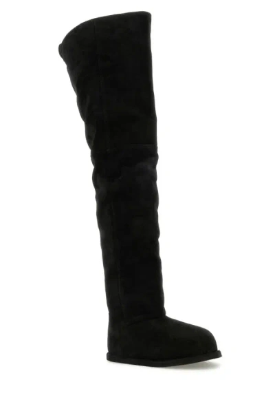 Amina Muaddi Black Suede Heidi Over The Knee Boots In White