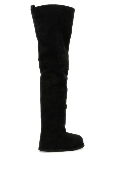 Amina Muaddi Black Suede Heidi Over The Knee Boots In White