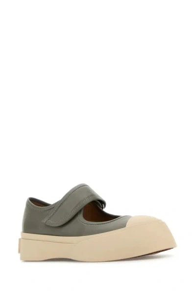 Marni Gray Calfskin Low-top Sneakers With Hook-and-loop Closure