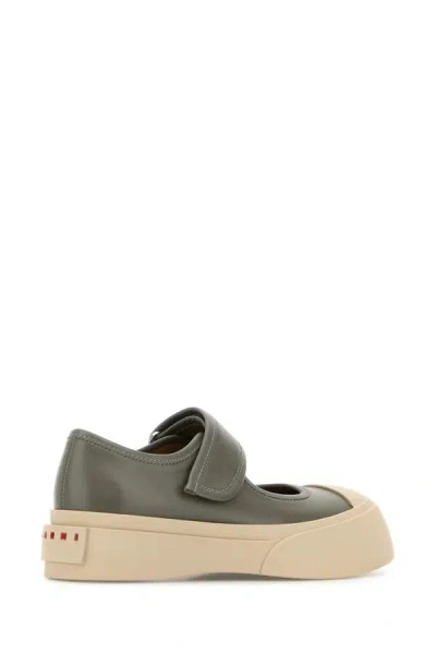 Marni Gray Calfskin Low-top Sneakers With Hook-and-loop Closure