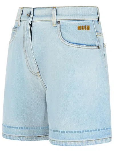 Msgm Denim Shorts With Back Pockets And Belt Loops In Blue
