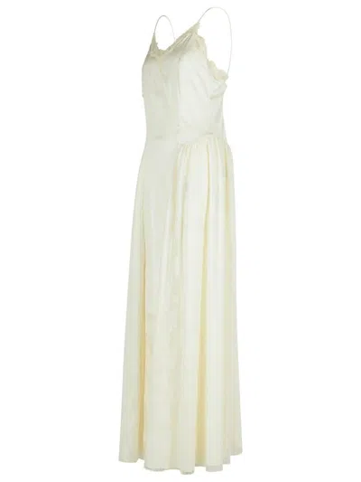 Rotate Birger Christensen White Maxi Dress With Draped Neckline And All-over Paillettes In Polyester Woman In White