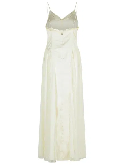 Rotate Birger Christensen White Maxi Dress With Draped Neckline And All-over Paillettes In Polyester Woman In White