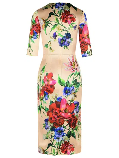 Dolce & Gabbana Women Satin Dress With Iconic Floral Print In Beige