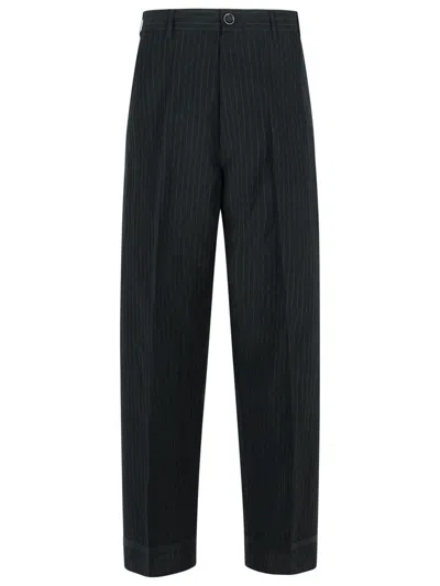 Maison Margiela Linen Blend Trousers Pinstripe Pattern In Black