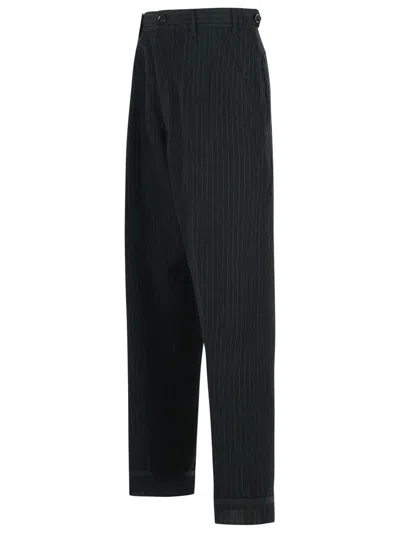 Maison Margiela Linen Blend Trousers Pinstripe Pattern In Black