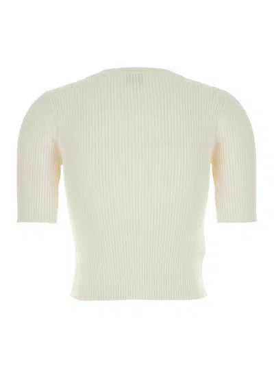 Pinko White Ribbed T-shirt With Love Birds Logo On The Front In Silk And Cotton Blend Woman In White