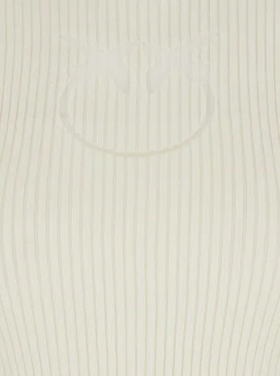 Pinko White Ribbed T-shirt With Love Birds Logo On The Front In Silk And Cotton Blend Woman In White