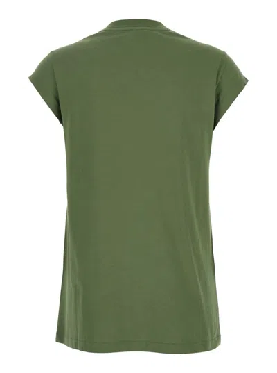 Pinko Green T-shirt With Graphic Print On The Front In Cotton Woman In Green