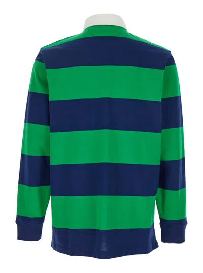 Polo Ralph Lauren Striped Long Sleeve Polo With Half Button Placket In Green
