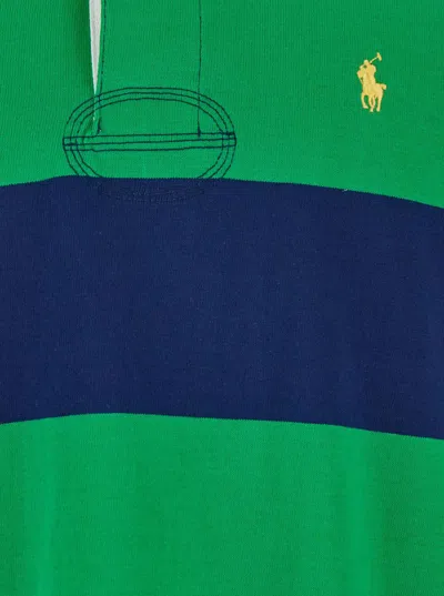 Polo Ralph Lauren Striped Long Sleeve Polo With Half Button Placket In Green