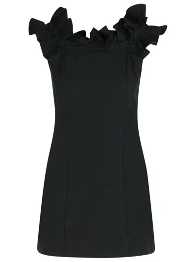 Rotate Birger Christensen Rotate 'mini Ruffle' Black Cotton Dress Women In Black