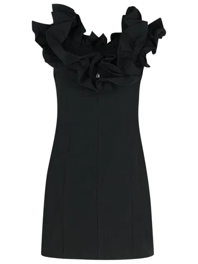 Rotate Birger Christensen Rotate 'mini Ruffle' Black Cotton Dress Women In Black