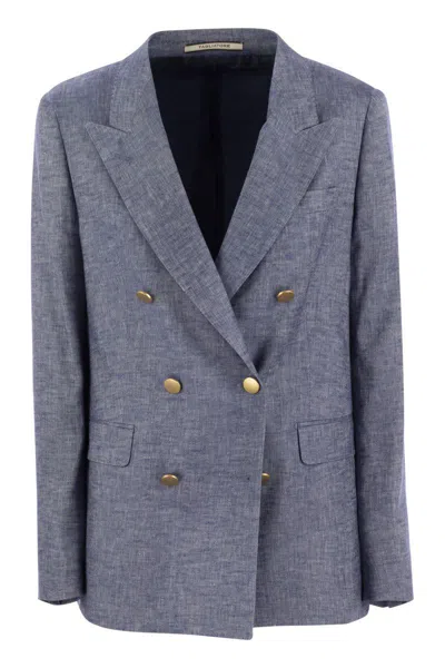 Shop Tagliatore Paris - Linen And Viscose Double-breasted Blazer In Beige