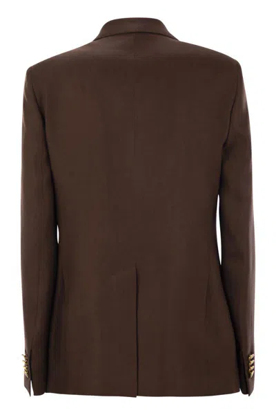 Tagliatore Double-breasted Brown Jacket In Linen Women In Brown
