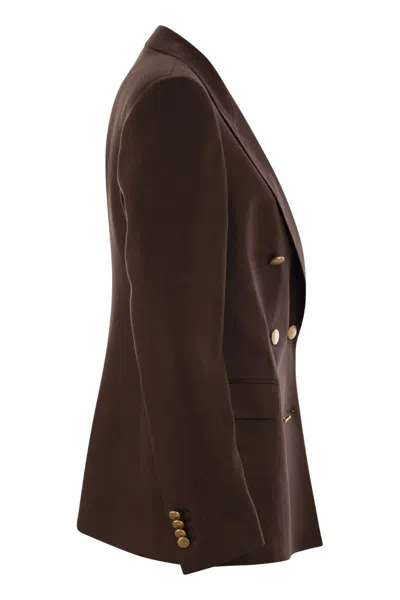 Tagliatore Double-breasted Brown Jacket In Linen Women In Brown