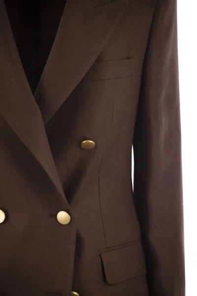 Tagliatore Double-breasted Brown Jacket In Linen Women In Brown