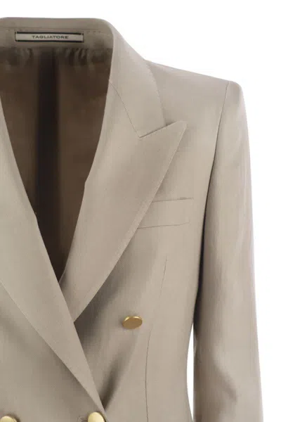 Tagliatore Paris Linen Double Breasted Blazer In Beige