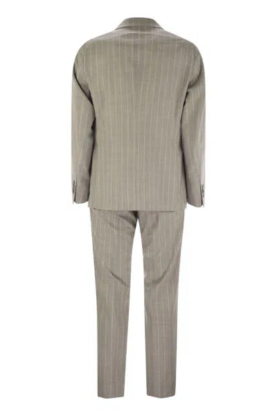 Tagliatore Pinstripe Suit In Wool And Silk In Pearl