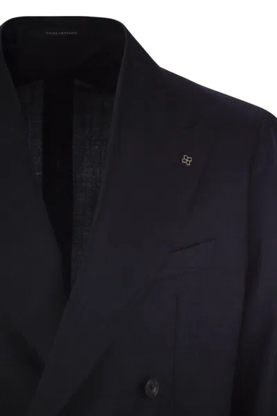 Tagliatore Virgin Wool Double Breasted Suit In Blue