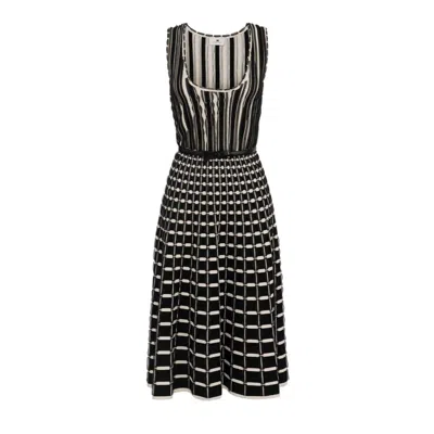 Elisabetta Franchi Organza Midi Dress In Nero Burro