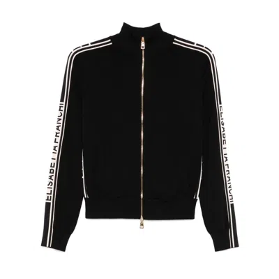 Elisabetta Franchi Zip-up High Neck Cardigan In Nero Burro