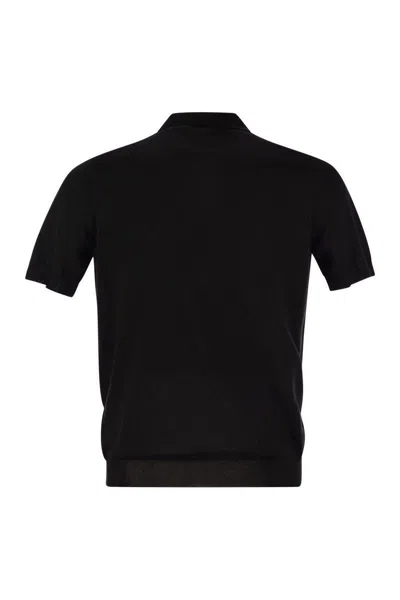 Tagliatore Black Knitted Polo Shirt With Polo Style Collar And Short Sleeves In Black