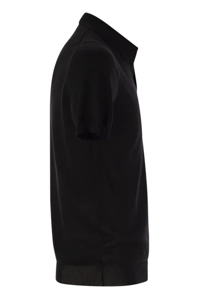 Tagliatore Black Knitted Polo Shirt With Polo Style Collar And Short Sleeves In Black