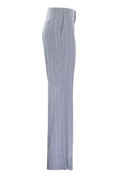 Tagliatore Women Pinstripe Trousers In Linen And Stretch Cotton In Blue