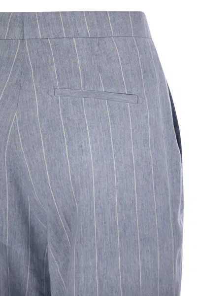 Tagliatore Women Pinstripe Trousers In Linen And Stretch Cotton In Blue