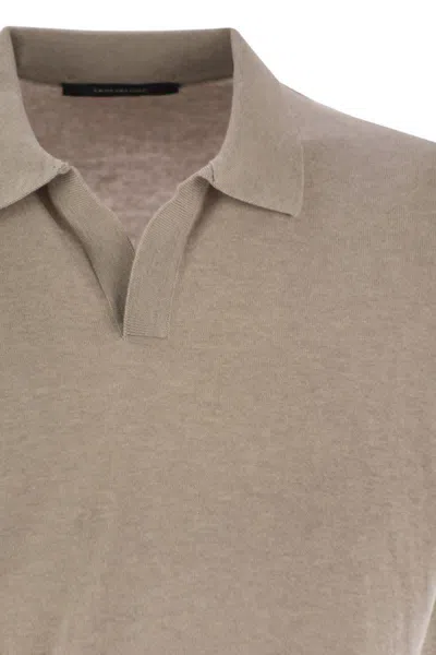 Tagliatore Basic Short-sleeved Cotton Polo Shirt In Beige