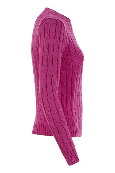 Polo Ralph Lauren Cable Knit Sweater With Round Neckline And Long Sleeves In Purple