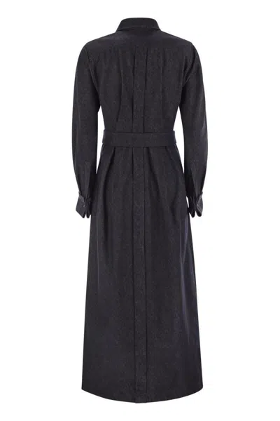 Max Mara Go Belted Waist Midi Dress With Long Sleeves In Night Blue