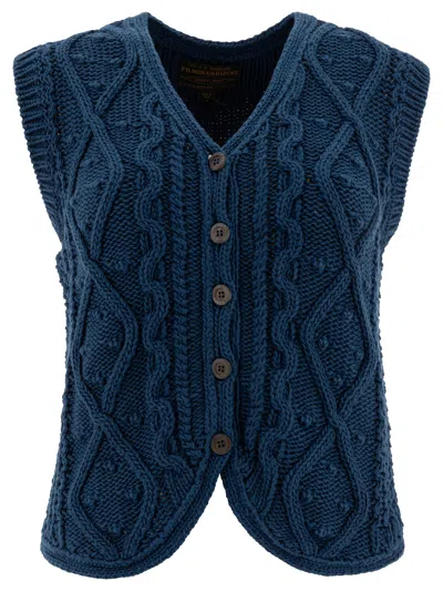 Filson W's 3gg Rustic Cable Knit Vest Knitwear Blue
