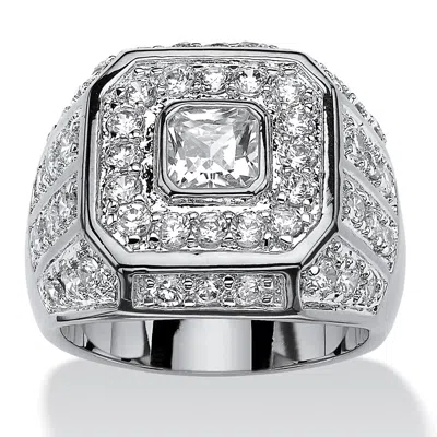 Palm Beach Jewelry Men's 2.33 Tcw Square-cut Cubic Zirconia Octagon Grid Ring Platinum-plated In White