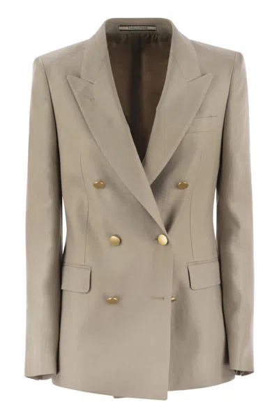 Tagliatore Paris Linen Double Breasted Blazer In Beige