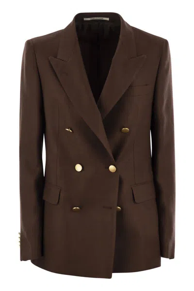 Tagliatore Double-breasted Brown Jacket In Linen Women In Brown